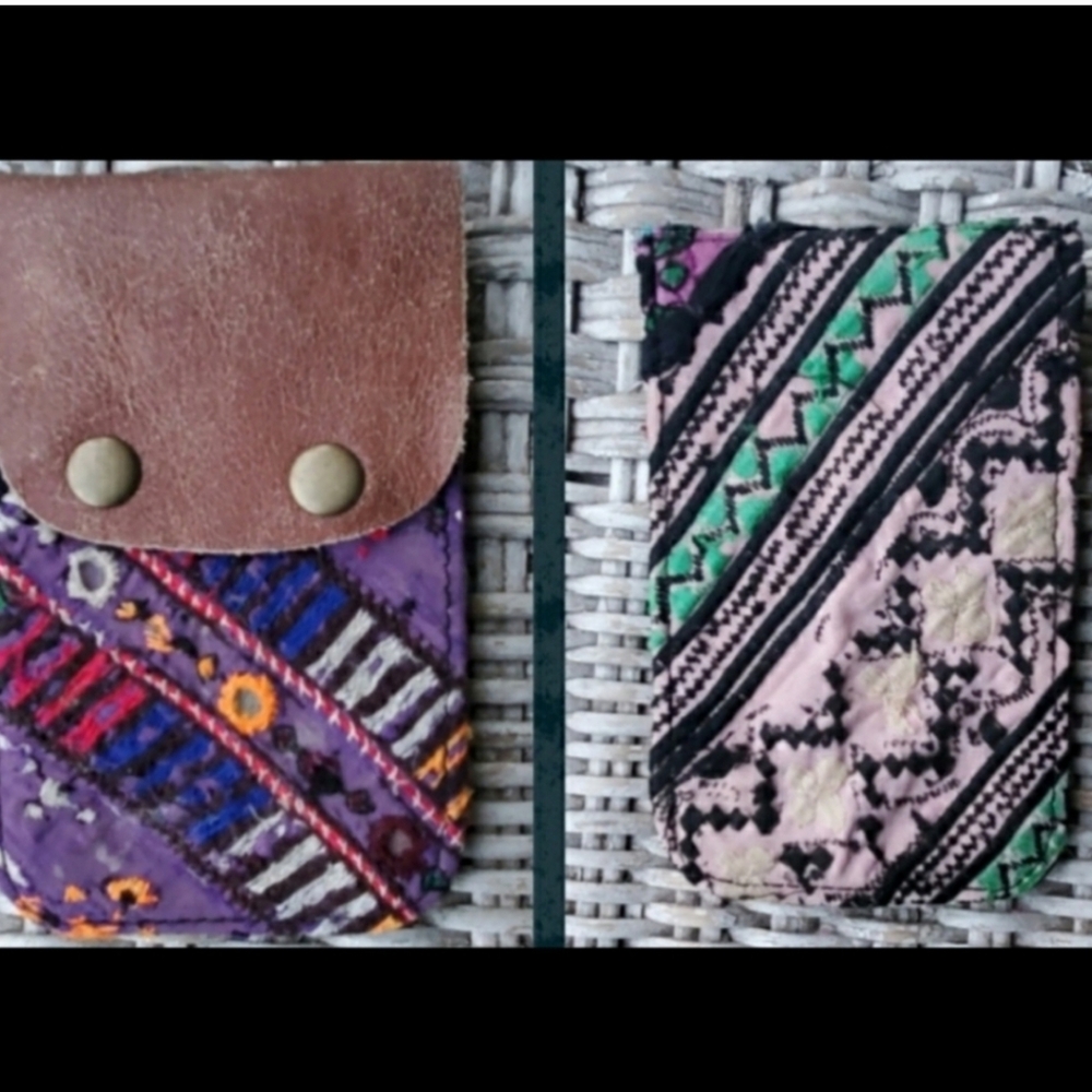 🍄🪬 Free People Boho Embroidered Repurposed vtg banjara hippie Wallet card case